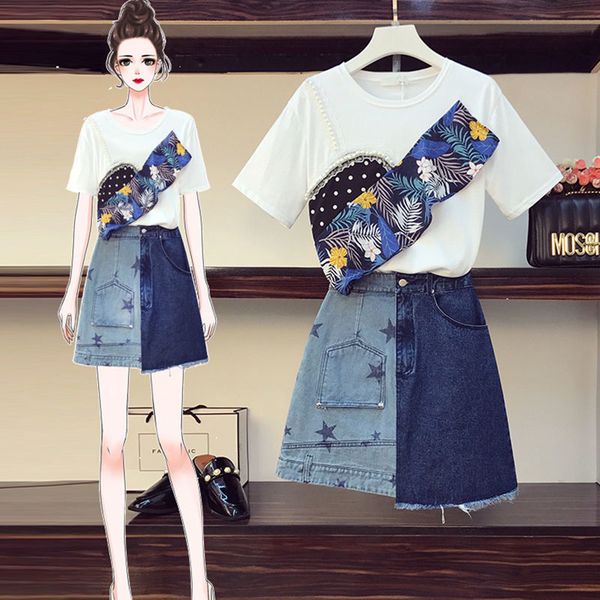 new women 2021 summer 2 piece female high waist denim skirts+print short sleeve t-shirt fashion suits streetwear chic set a8548nwc, Black;gray
new women 2021 summer 2 piece female high waist denim skirts+print short sleeve t-shirt fashion suits streetwear chic set a8548nwc, Black;gray