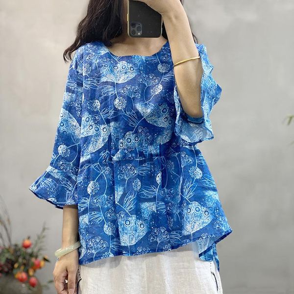 women summer printed ramie shirt ladies vintage print butterfly sleeve blouse female 2021 shirts women's blouses, White
women summer printed ramie shirt ladies vintage print butterfly sleeve blouse female 2021 shirts women's blouses, White