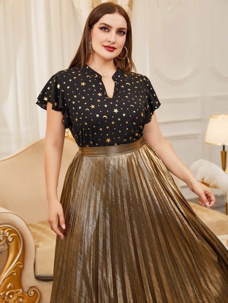 plus gold star & moon print butterfly sleeve blouse 33az#, Black
plus gold star & moon print butterfly sleeve blouse 33az#, Black