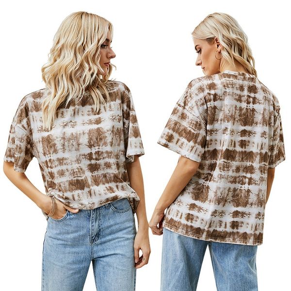 2021 summer new short sleeve thin t-shirt fashion tie dye printed women's casual simple small round neck t-shirt, White
2021 summer new short sleeve thin t-shirt fashion tie dye printed women's casual simple small round neck t-shirt, White