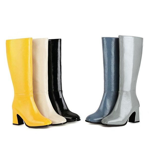 boots fashion zipper women knee high patent leather thick heel long autumn winter square toe shoes woman plus size 45, Black
boots fashion zipper women knee high patent leather thick heel long autumn winter square toe shoes woman plus size 45, Black