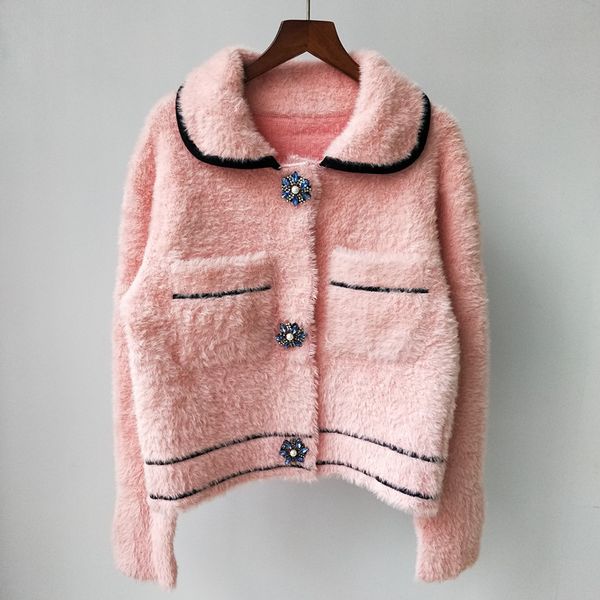 1226 2022 milan style spring summer brand same style sweater print long sleeve lapel new pink white cardigan women clothes qianli, White;black
1226 2022 milan style spring summer brand same style sweater print long sleeve lapel new pink white cardigan women clothes qianli, White;black