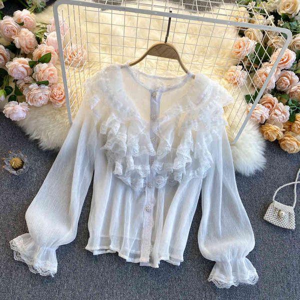 women's knits & tees 2021 spring women fashion round collar lace ruffle pearl single breasted long sleeve casual shirt blouse eleg, White
women's knits & tees 2021 spring women fashion round collar lace ruffle pearl single breasted long sleeve casual shirt blouse eleg, White