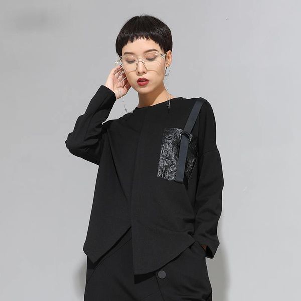 women's t-shirt women black buckle stitch big size asymmetrical round neck long sleeve fashion tide spring autumn, White
women's t-shirt women black buckle stitch big size asymmetrical round neck long sleeve fashion tide spring autumn, White