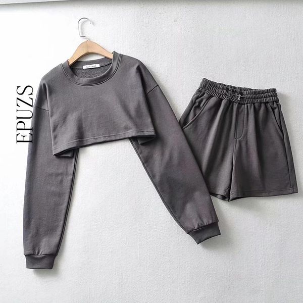 women's tracksuits 2021 women two pieces set vintage long sleeve crop hoodies+ high waist shorts female suit sets, Gray
women's tracksuits 2021 women two pieces set vintage long sleeve crop hoodies+ high waist shorts female suit sets, Gray