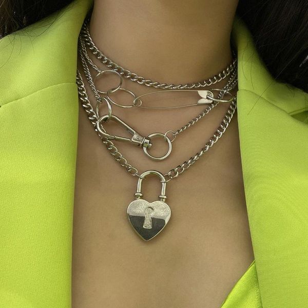 retro circle geometric metal cuban necklace women's punk lock heart pin pendant bohemian hip hop jewelry 2021 necklaces, Silver
retro circle geometric metal cuban necklace women's punk lock heart pin pendant bohemian hip hop jewelry 2021 necklaces, Silver