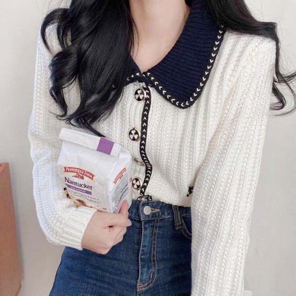 tees chic female autumn cardigans vintage korean sweater hit color tattered pockets outwear single breasted mesh casual 4q50, White
tees chic female autumn cardigans vintage korean sweater hit color tattered pockets outwear single breasted mesh casual 4q50, White