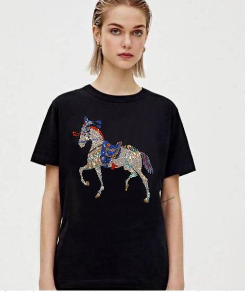 women short sleeve casual girls tshirt rhinestones horse slim fit homme tess, White;black
women short sleeve casual girls tshirt rhinestones horse slim fit homme tess, White;black
