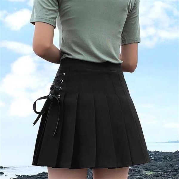 women pleated skirt solid a line high waist mini skirt harajuku gothic punk hip hop bow lace-up preppy style school uniforms, Black
women pleated skirt solid a line high waist mini skirt harajuku gothic punk hip hop bow lace-up preppy style school uniforms, Black