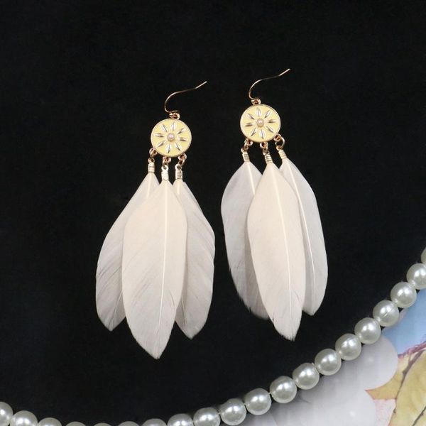 european and american fashion beige feather earrings round flowers long accessories dangle & chandelier, Silver
european and american fashion beige feather earrings round flowers long accessories dangle & chandelier, Silver