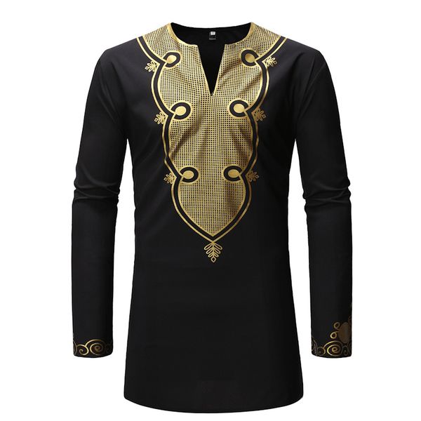 black gold print original tribal pattern men's african large dressing long-sleeved t-shirt fashion novelty luxury comfortable light and, White;black
black gold print original tribal pattern men's african large dressing long-sleeved t-shirt fashion novelty luxury comfortable light and, White;black