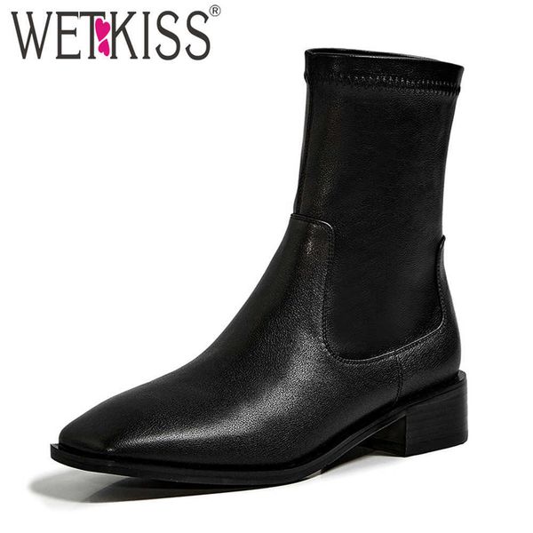wetkiss slip on ankle boots woman chunky heels square toe shoes ladies elastic booties slim women shoes leather low heel 210630, Black
wetkiss slip on ankle boots woman chunky heels square toe shoes ladies elastic booties slim women shoes leather low heel 210630, Black