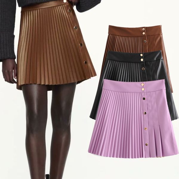 casual dresses za women pleated leatherette mini skirt front metal snap button s female elegant faux leather short dvy8, Black;gray
casual dresses za women pleated leatherette mini skirt front metal snap button s female elegant faux leather short dvy8, Black;gray