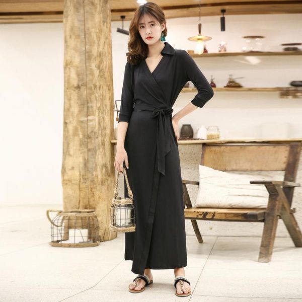 casual dresses women's solid color slim long seven-sleeve wrap dress women summer maxi sundresses for, Black;gray
casual dresses women's solid color slim long seven-sleeve wrap dress women summer maxi sundresses for, Black;gray