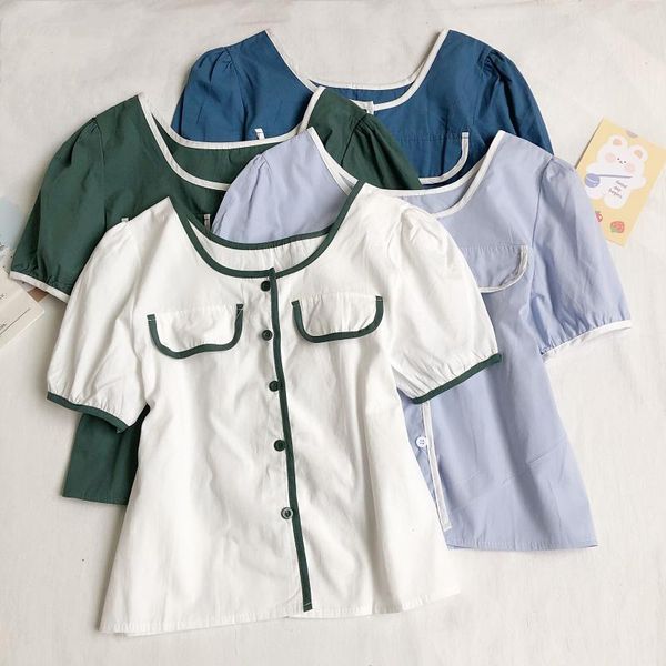 women's blouses & shirts fitaylor summer female sweet square collar high waist short women casual single breasted puff sleeve loose, White
women's blouses & shirts fitaylor summer female sweet square collar high waist short women casual single breasted puff sleeve loose, White