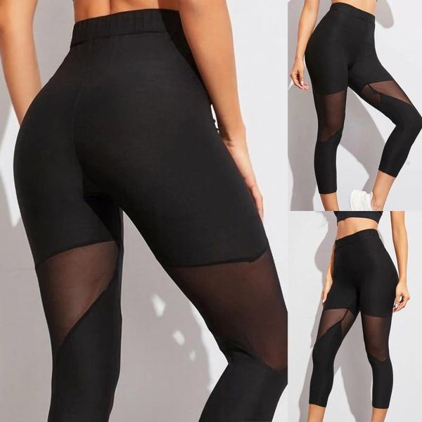 women's mesh stitched sports gym stretch pants running high waist leggings push up workout 40#, Black
women's mesh stitched sports gym stretch pants running high waist leggings push up workout 40#, Black