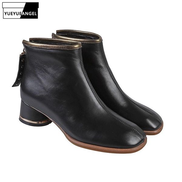 women winter ankle boots fashion square toe block med heels shoes zipper fleece lining warm ladies casual leather, Black
women winter ankle boots fashion square toe block med heels shoes zipper fleece lining warm ladies casual leather, Black