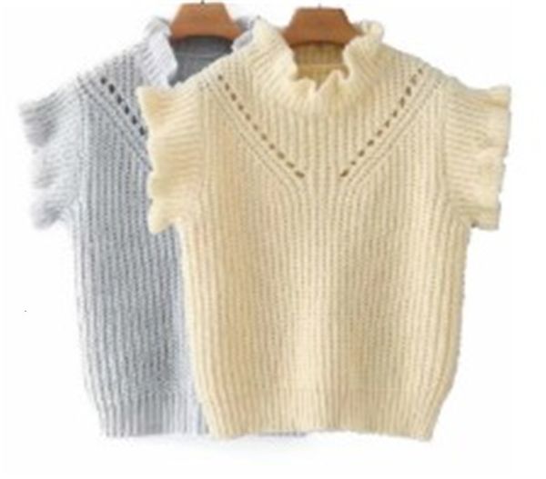 women's sweaters spring 2021 hollow waistcoat loose collar frilly sleeveless sweater, White;black
women's sweaters spring 2021 hollow waistcoat loose collar frilly sleeveless sweater, White;black