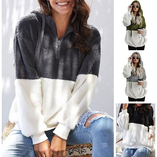 spring autumn winter color matching jacket with hat european american women's plush long sleeve zipper warm hoodie hoodies & sweatshirt, Black
spring autumn winter color matching jacket with hat european american women's plush long sleeve zipper warm hoodie hoodies & sweatshirt, Black