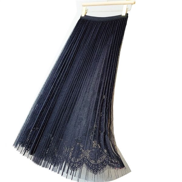 spring autumn women's elegante elastic waist casual pathwork mesh lace over knee loose pleated skirt female 210427, Black
spring autumn women's elegante elastic waist casual pathwork mesh lace over knee loose pleated skirt female 210427, Black