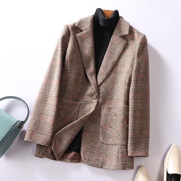 women's suits & blazers cashmere plaid suit jacket women college vintage blazer elegant notched collar single button short woolen coat, White;black
women's suits & blazers cashmere plaid suit jacket women college vintage blazer elegant notched collar single button short woolen coat, White;black