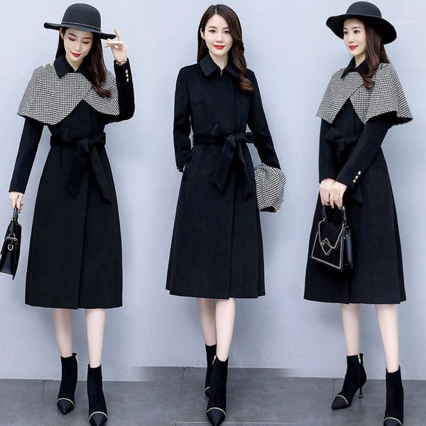 women's wool & blends fashion plaid shawl cashmere coat in winter 2021 women, Black
women's wool & blends fashion plaid shawl cashmere coat in winter 2021 women, Black