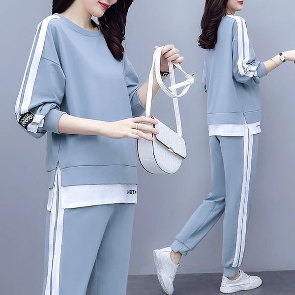 2021 spring and autumn new korean sports suit fashion leisure age reduction thin solid color sweater pencil two-piece set, Gray
2021 spring and autumn new korean sports suit fashion leisure age reduction thin solid color sweater pencil two-piece set, Gray