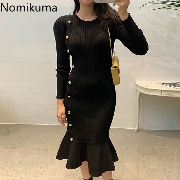 nomikuma elegant black bodycon dress o neck long sleeve slim fit chic knitted vestidos femme side buttons trumpet dresses 210514, Black;gray
nomikuma elegant black bodycon dress o neck long sleeve slim fit chic knitted vestidos femme side buttons trumpet dresses 210514, Black;gray