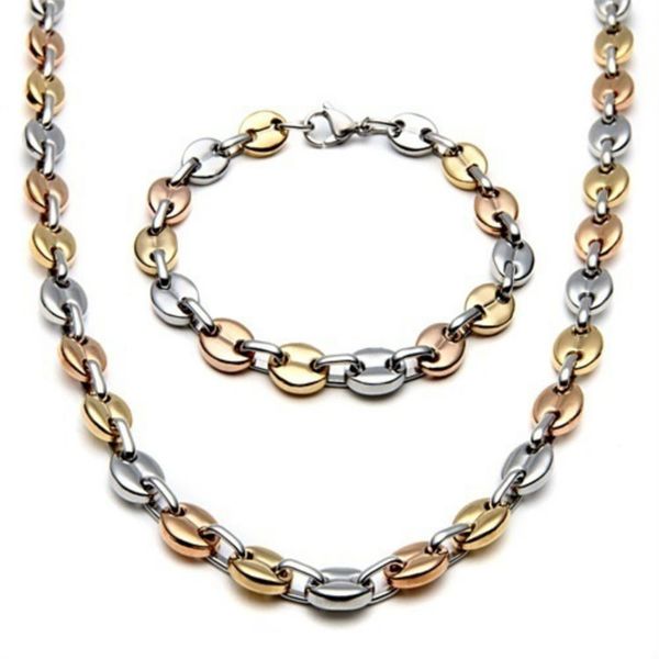 fashion jewlery 9mm wide brand new men/women's silver/black/golg tone stainless steel coffee bean link chain necklace bracelet nb07 774
fashion jewlery 9mm wide brand new men/women's silver/black/golg tone stainless steel coffee bean link chain necklace bracelet nb07 774