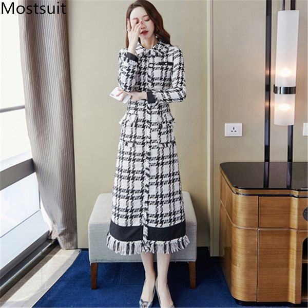 spring tweed plaid fashion ladies women long dress full sleeve turn-down collar tassels elegant office korean vestidos 210518, Black;gray
spring tweed plaid fashion ladies women long dress full sleeve turn-down collar tassels elegant office korean vestidos 210518, Black;gray