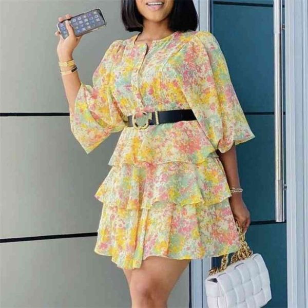 women printed dress cake ruffles half sleeves o neck mini length floral female fashion african plus size ladies vestidos robes 210323, Black;gray
women printed dress cake ruffles half sleeves o neck mini length floral female fashion african plus size ladies vestidos robes 210323, Black;gray