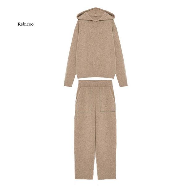 women's two piece pants suit hooded knitted pullover + pockets patchwork autumn winter casual fashion two-piece set, White
women's two piece pants suit hooded knitted pullover + pockets patchwork autumn winter casual fashion two-piece set, White