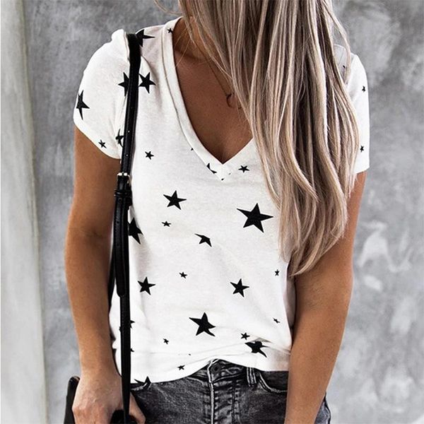 women fashion printed stars t shirt ladies v- neck female casual slim for women's t-shirt, White
women fashion printed stars t shirt ladies v- neck female casual slim for women's t-shirt, White