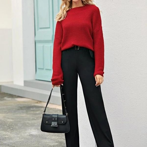 women's sweaters red pullover sweater home apparel long-sleeved round neck simple fashion slim casual coat in fall 2021, White;black
women's sweaters red pullover sweater home apparel long-sleeved round neck simple fashion slim casual coat in fall 2021, White;black