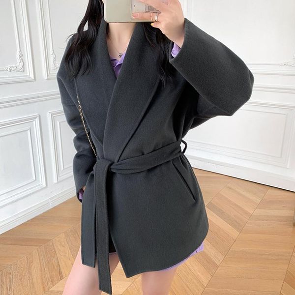 women's wool & blends short lace-up woolen dark double-sided office coat ladies long sleeve cardigan jacket with sashes autumn winter 2, Black
women's wool & blends short lace-up woolen dark double-sided office coat ladies long sleeve cardigan jacket with sashes autumn winter 2, Black