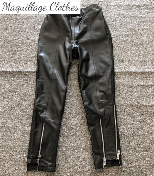 women's pants & capris europe brand leather pencil genuine zipper ninth b474, Black;white
women's pants & capris europe brand leather pencil genuine zipper ninth b474, Black;white