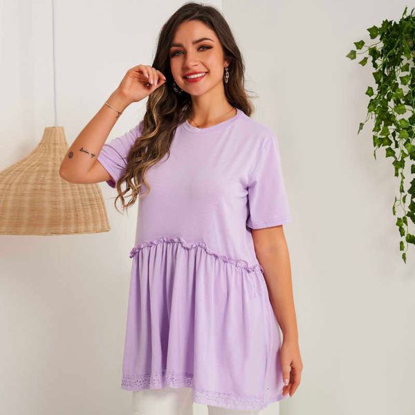 women's t-shirt 2021 summer women t-shirt purple loose stitching patchwork hem pleated shirring o-neck casual sweet college short, White
women's t-shirt 2021 summer women t-shirt purple loose stitching patchwork hem pleated shirring o-neck casual sweet college short, White