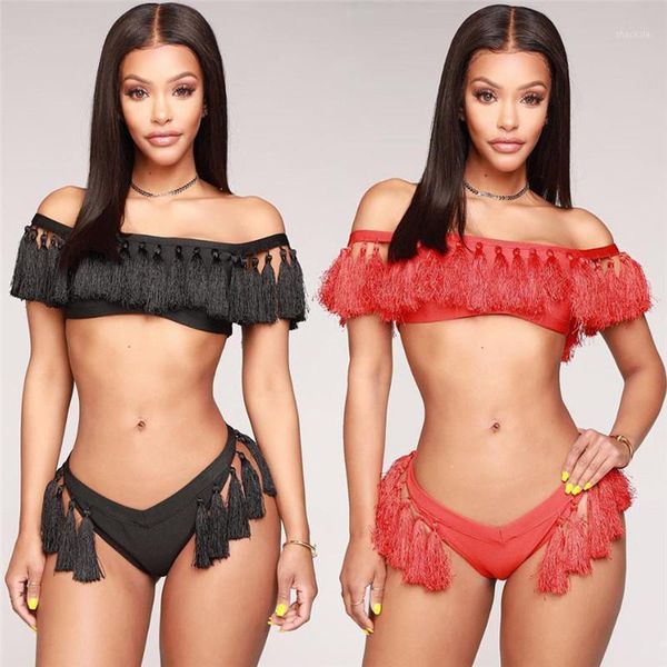 women tassel solid 2pcs sets slash neck push-up padded bra bandage bikini crop triangles panties set swimwear bathing women's trac, Gray
women tassel solid 2pcs sets slash neck push-up padded bra bandage bikini crop triangles panties set swimwear bathing women's trac, Gray