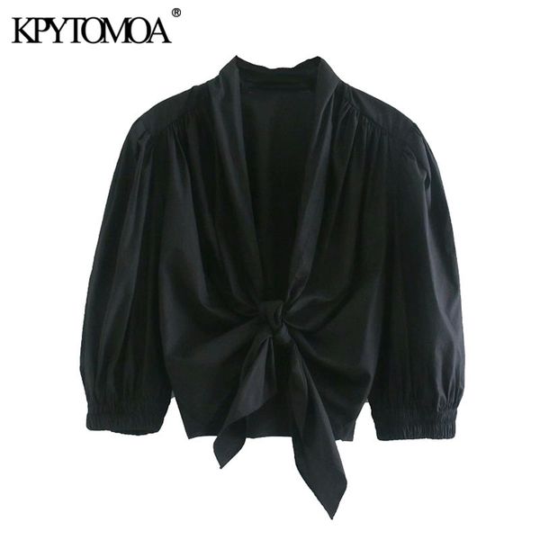 kpytomoa women fashion with elastic trim ruffled cropped blouses vintage puff sleeve bow tied female shirts blusa chic 210317, White 
kpytomoa women fashion with elastic trim ruffled cropped blouses vintage puff sleeve bow tied female shirts blusa chic 210317, White