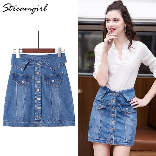 high waist skirts buttons summer womens jeans front button black denim pencil for women