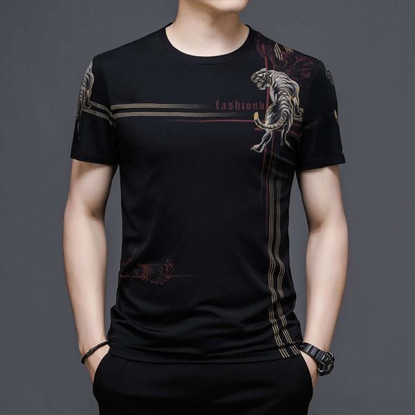 men's round neck printed short sleeve t-shirt mercerized cotton half young and middle-aged animal pattern, White;black
men's round neck printed short sleeve t-shirt mercerized cotton half young and middle-aged animal pattern, White;black