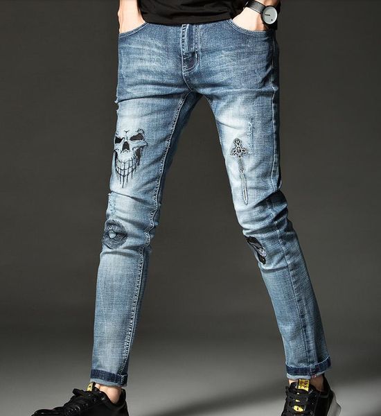 men's jeans hop-hip mens skull embroidery soft stretch cotton denim slim light blue vintage casual streetwear pants
men's jeans hop-hip mens skull embroidery soft stretch cotton denim slim light blue vintage casual streetwear pants