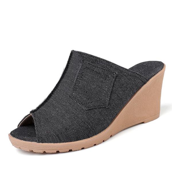 sandals women's platform summer slippers mules outdoor denim peep toe wedge high heel heeled shoes, Black
sandals women's platform summer slippers mules outdoor denim peep toe wedge high heel heeled shoes, Black