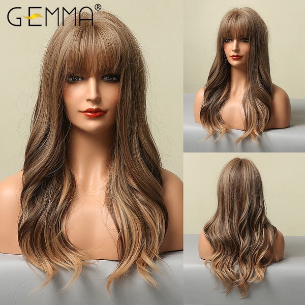 long wavy ombre brown highlight synthetic wigs with bangs cosplay party heat resistant hair wigs for black women afro
long wavy ombre brown highlight synthetic wigs with bangs cosplay party heat resistant hair wigs for black women afro