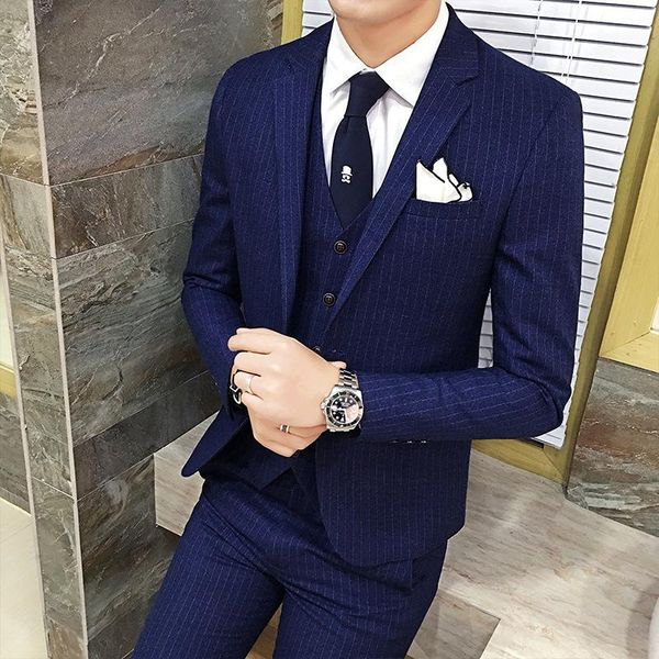 men business slim solid color dark striped suits 3pcs male single-breasted groomsmen dress terno masculino noivo men's & blazers, White;black
men business slim solid color dark striped suits 3pcs male single-breasted groomsmen dress terno masculino noivo men's & blazers, White;black