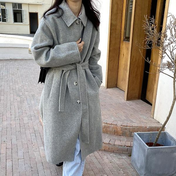 women's wool & blends 2021 korean autumn gray belt winter overcoat women cashmere jacket female elegant 100%wool long coat woolen outw, Black
women's wool & blends 2021 korean autumn gray belt winter overcoat women cashmere jacket female elegant 100%wool long coat woolen outw, Black