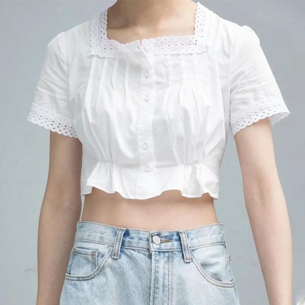 women's t-shirt lace patchwork crop women short sleeve square collar white cotton shirt femme casual vintage chic t 2021
women's t-shirt lace patchwork crop women short sleeve square collar white cotton shirt femme casual vintage chic t 2021