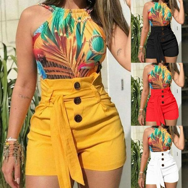 women's shorts in summer fashion high waist wide leg lace up solid button casual tights, White;black
women's shorts in summer fashion high waist wide leg lace up solid button casual tights, White;black