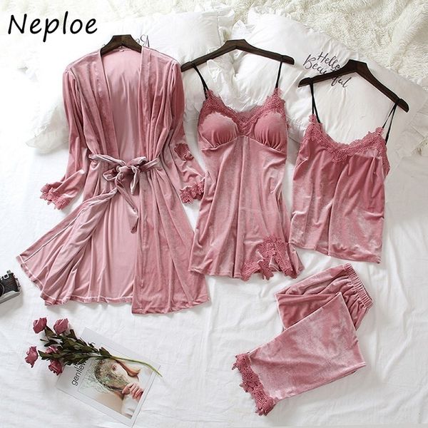 neploe casual soft pajama sets spring autumn women's sleep lace patchwork four piece set gold velvet lounge suit 1h226 210423, Black;red
neploe casual soft pajama sets spring autumn women's sleep lace patchwork four piece set gold velvet lounge suit 1h226 210423, Black;red