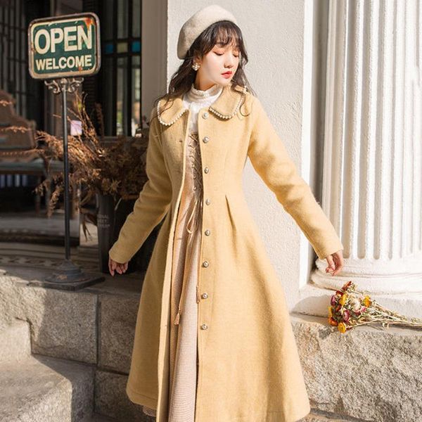 women's wool & blends 2021 women autumn and winter pearl buckle doll collar woolen coat long, Black
women's wool & blends 2021 women autumn and winter pearl buckle doll collar woolen coat long, Black